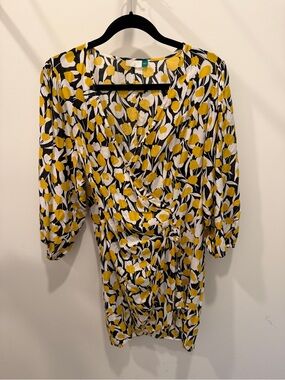 Rixo Wrap Dress in Yellow, Black & White